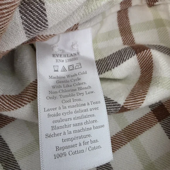 Everlane Boxy Flannel Cream Brown Plaid Button Down Shirt Sz Women's Medium NWT - Picture 13 of 13